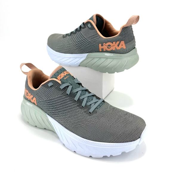 Hoka One One Mach 3 Women Running Shoes Size 9.5 Gray/Peach Athletic Gym Sneaker - Picture 1 of 16